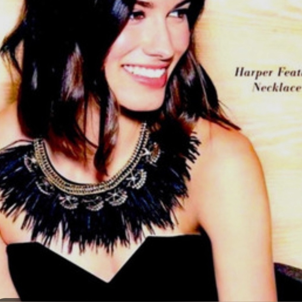 Stella & Dot Black Statement Necklace with Feathers